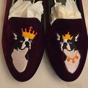 C Wonder Maroon Velvet Boston Terrier Loafers